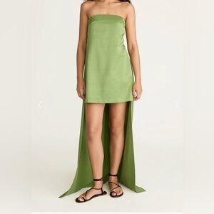 Rebecca Taylor Green Slub Sateen Strapless Dress w/ Train Size 4 NWT $690
